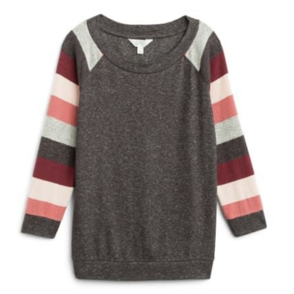 Market & Spruce Soft Brushed Knit Striped 3/4 Sleeve Sweater Top Women's Plus 2X